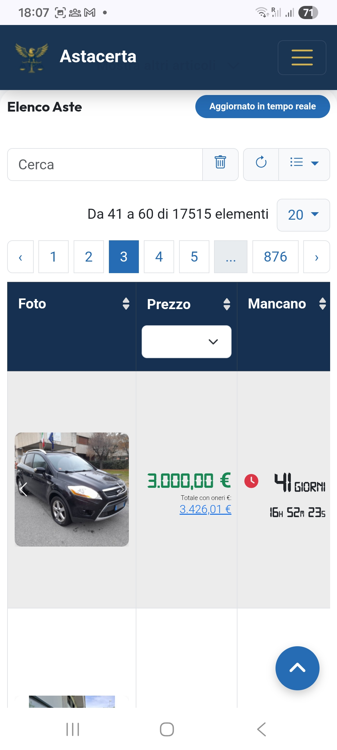 Ricerca aste veicoli su mobile