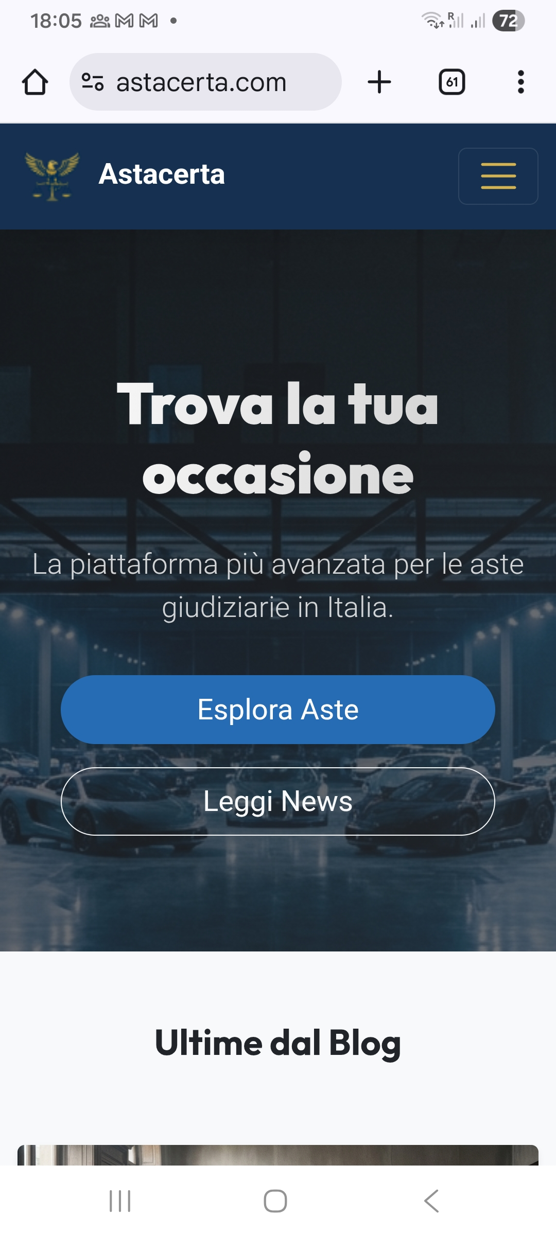 Homepage Astacerta su Mobile